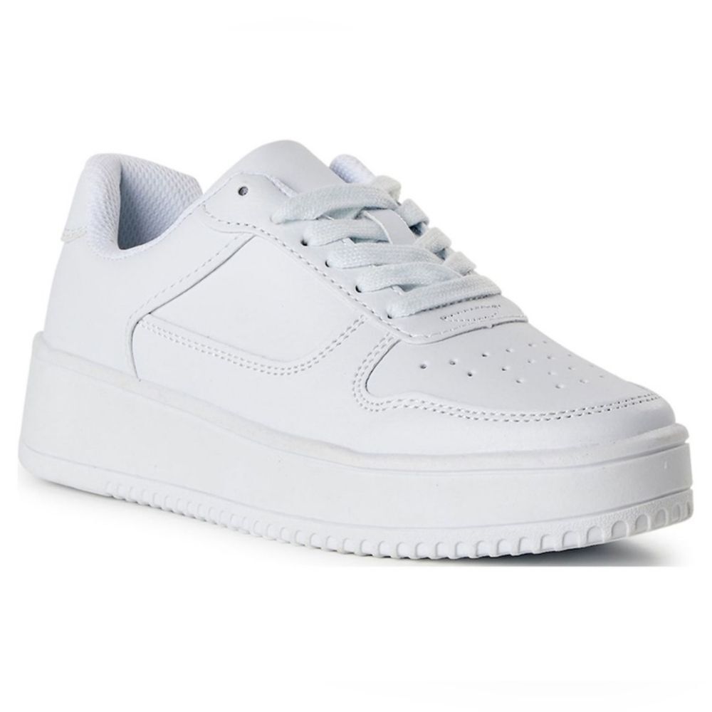 No Boundaries Wmn's White PU Casual Platform Sneakers Tennis Shoes, 9